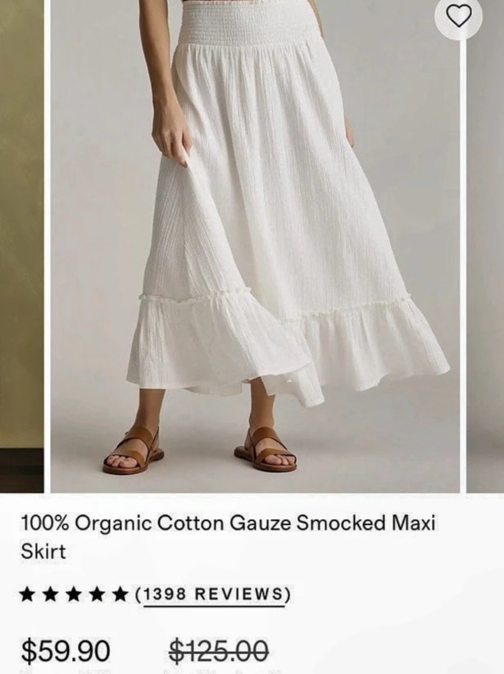 Quince 100% Organic Cotton Gauze Smocked Maxi Skirt Maxi Skirt in White Size S
